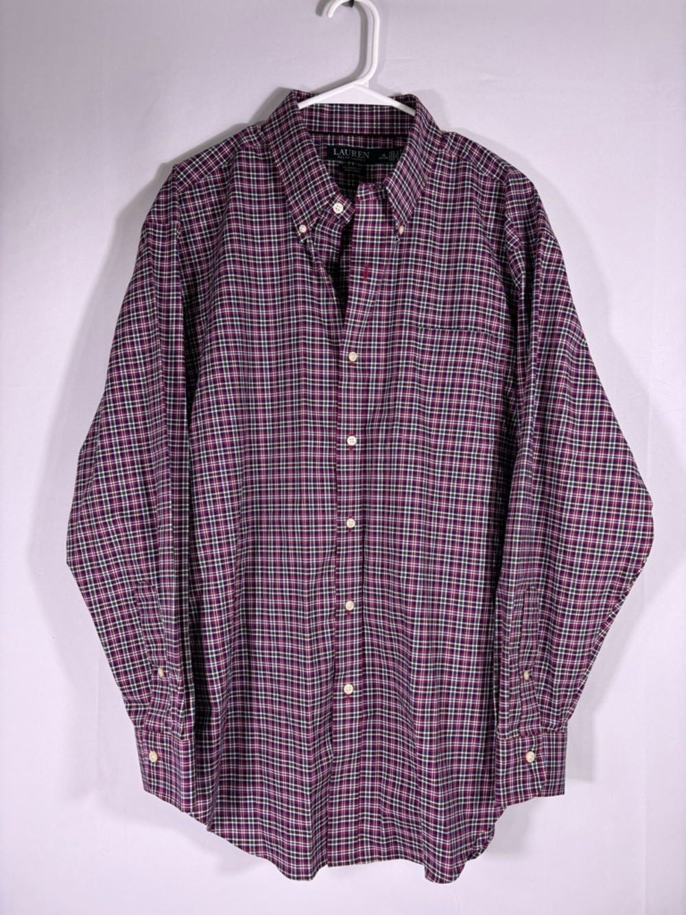 Ralph Lauren Cotton Plaid Button Down Shirt Classic Fit Non-Iron Size 18 34/35